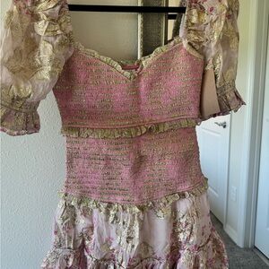 HEMANT & NANDITA Pink and Gold Mini Dress
